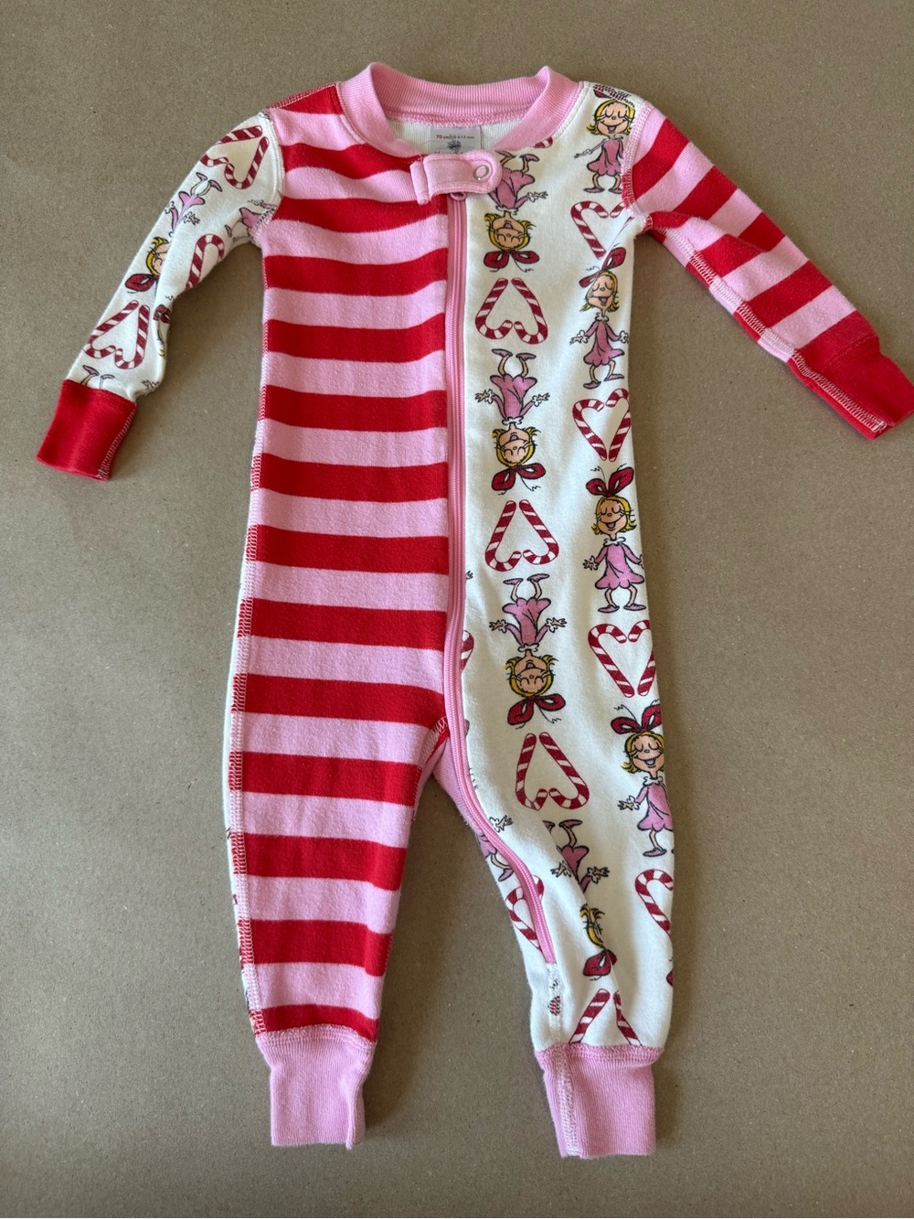 The Grinch Hanna Andersson Cindy Loo Who One-Piece Holiday Pajamas Size 6-12 mo